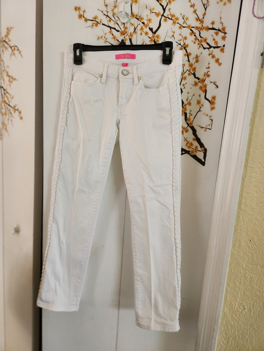 White Women’s Jeans with Braided Side Trim